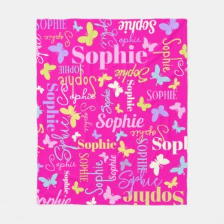 Rainbow butterflies custom name Sophie hot pink