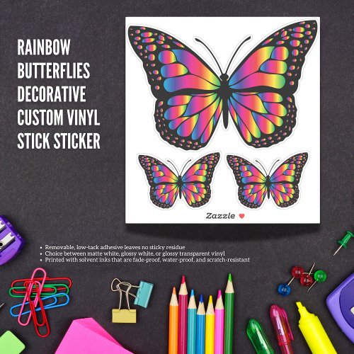 Rainbow Butterflies Decorative Custom Vinyl  Stick Sticker