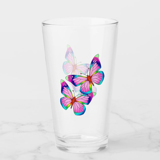 Rainbow Butterflies Drinking Glass Tumbler