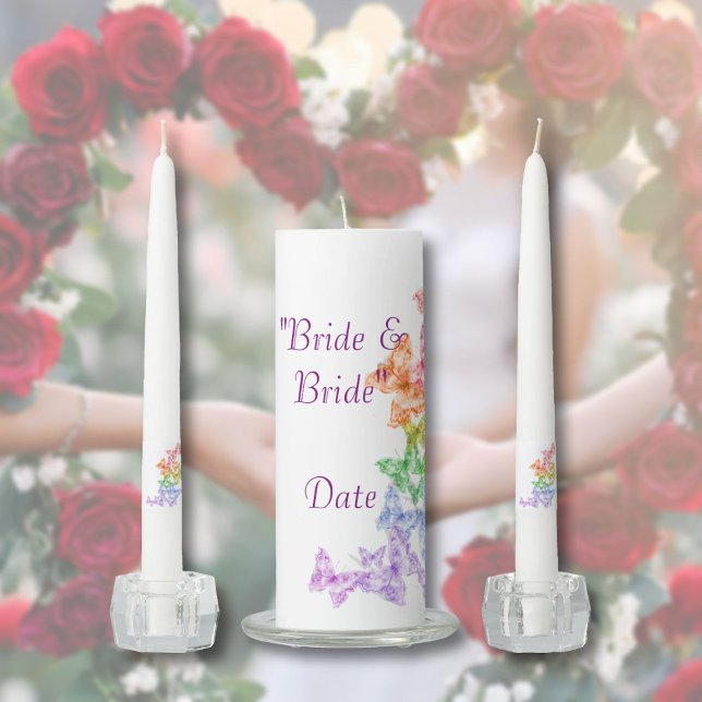 Rainbow Butterflies Lesbian Unity Wedding Candle (Creator Uploaded)