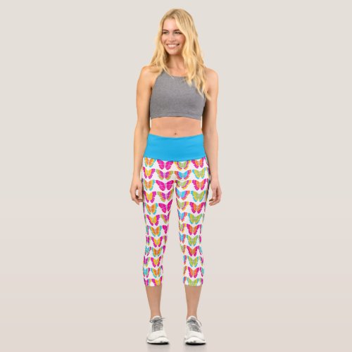 Rainbow butterflies necklace capri leggings