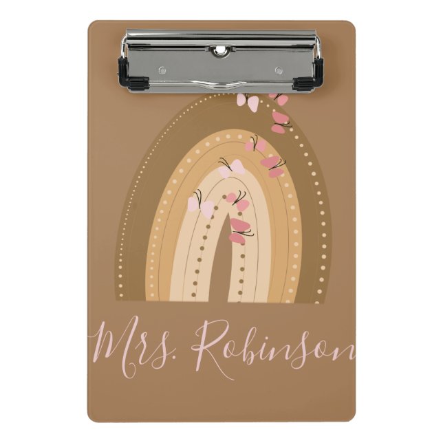 Rainbow Butterflies Script Teachers Name  Mini Clipboard (Front)