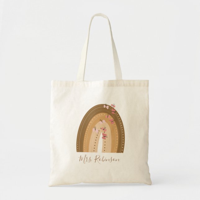 Rainbow Butterflies Script Teachers Name  Tote Bag (Front)