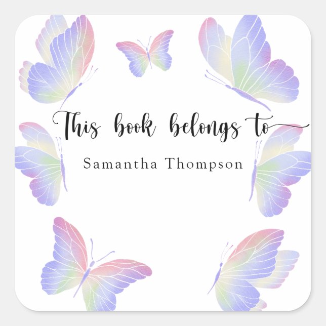 Rainbow butterflies - this book belongs to square sticker (Front)