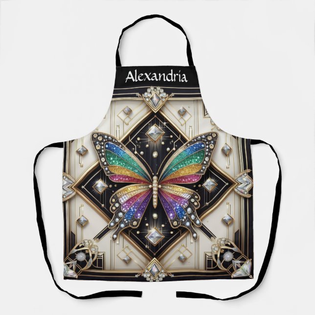 Rainbow Butterfly Art Deco Apron (Front)