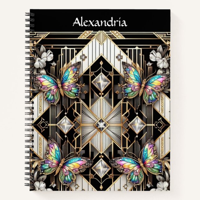 Rainbow Butterfly Art Deco Notebook (Front)