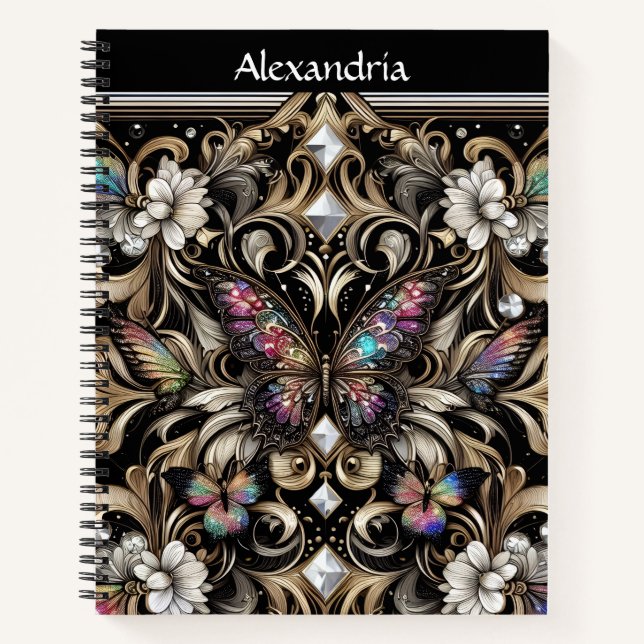 Rainbow Butterfly Art Deco Notebook (Front)
