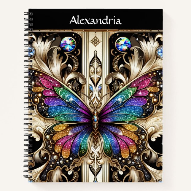 Rainbow Butterfly Art Deco Notebook (Front)