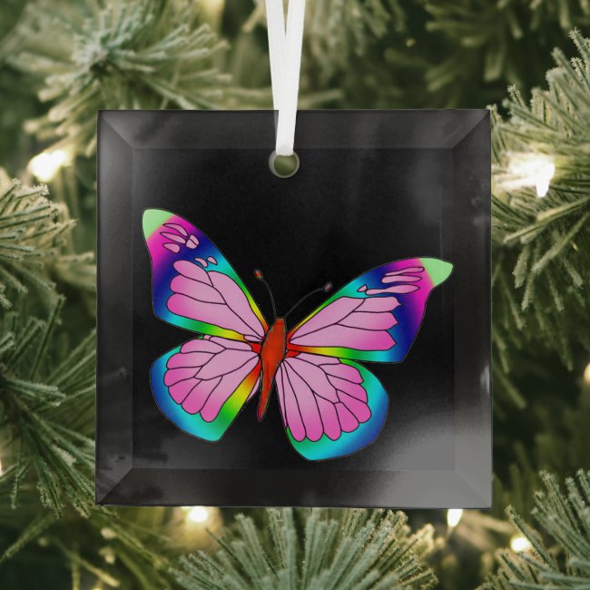 Rainbow Butterfly Beveled Glass Ornament