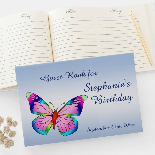 Rainbow Butterfly Birthday Guest Book