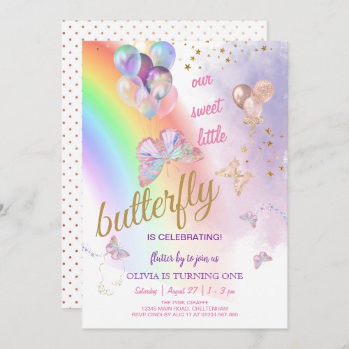 Rainbow Butterfly Birthday Party Invitation
