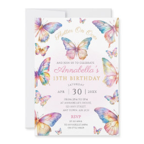 Rainbow Butterfly Birthday Party Invitation