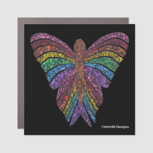 Rainbow Butterfly (black) - Card Magnet