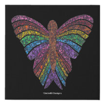 Rainbow Butterfly (black) - Faux Canvas