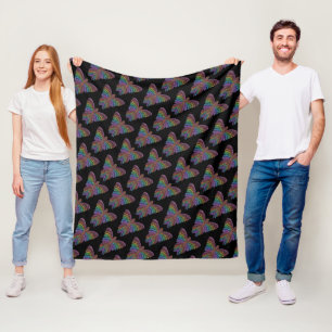 Rainbow Butterfly (black) - Fleece Blanket