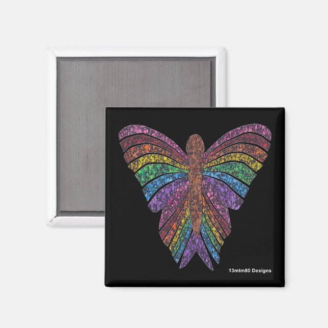 Rainbow Butterfly (black) - Magnet (Front/Back)