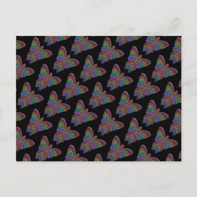 Rainbow Butterfly (black pattern) - Postcard (Front)