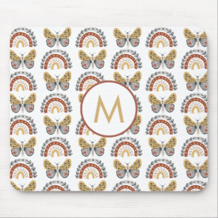 Rainbow Butterfly Boho Pattern Monogram Mouse Pad