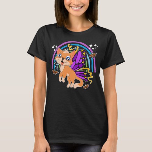 Rainbow Butterfly Cat Lover Pet Owner Fantasy T_Shirt