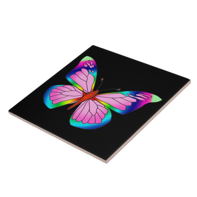Rainbow Butterfly Ceramic Tile