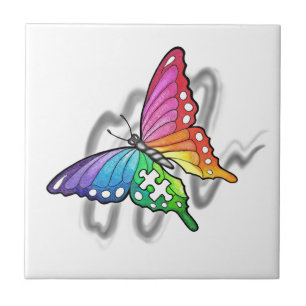 Rainbow Butterfly Ceramic Tile