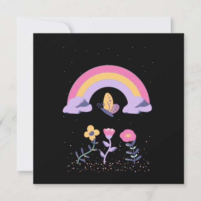 Rainbow Butterfly Cloud Flowers Holiday Card (Front)