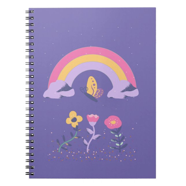Rainbow Butterfly Cloud Flowers Notebook (Front)