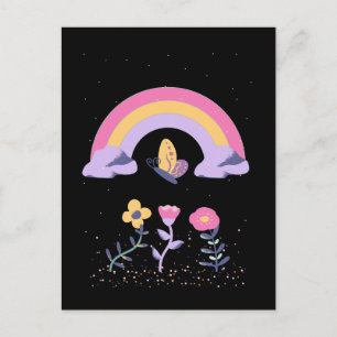 Rainbow Butterfly Cloud Flowers Postcard