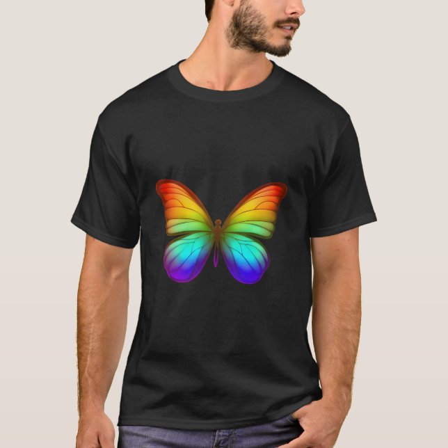 Rainbow Butterfly Colorful Nature Work T-Shirt (Front)