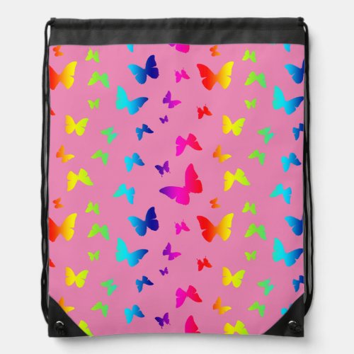 Rainbow Butterfly Delight Drawstring Bag