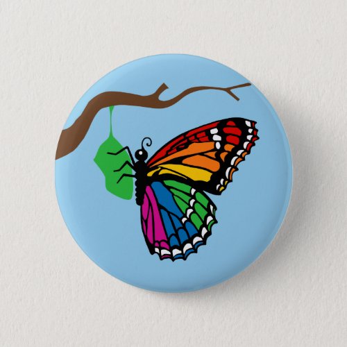 Rainbow Butterfly Emerging From Chrysalis Button