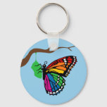 Rainbow Butterfly Emerging From Chrysalis Keychain
