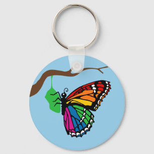 Rainbow Butterfly Emerging From Chrysalis Keychain