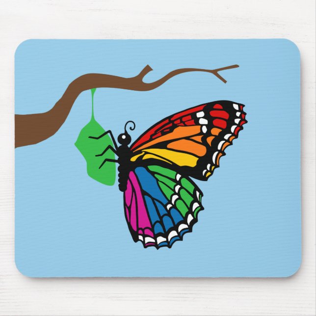 Rainbow Butterfly Emerging From Chrysalis Mouse Pad (Front)