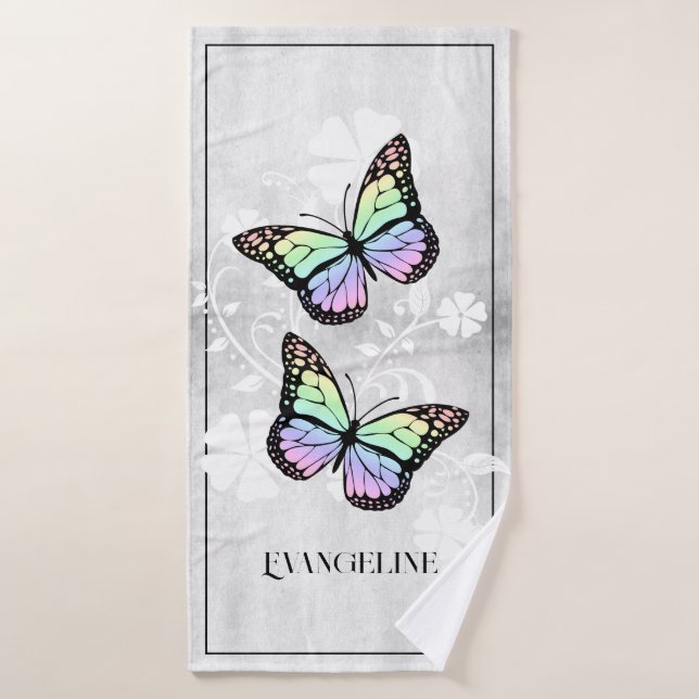 Rainbow Butterfly Floral Bath Towel Set (Bath Towel)