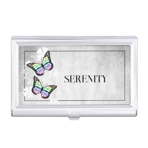 Rainbow Butterfly Floral Business Card Case