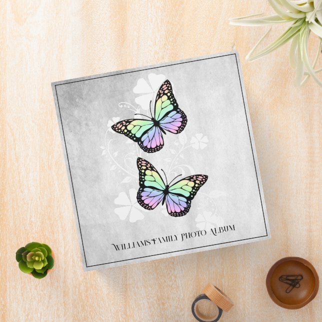 Rainbow Butterfly Floral Family Photo Album 3 Ring Binder (In Situ)