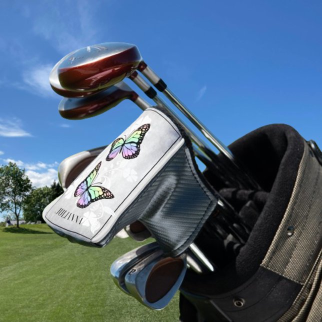 Rainbow Butterfly Floral Golf Head Cover (Rainbow Butterfly Floral Personalized Golf Head Cover)