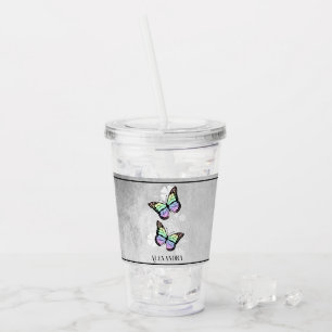 Rainbow Butterfly Floral Personalized Acrylic Tumbler