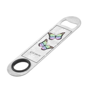 Rainbow Butterfly Floral Personalized Bar Key