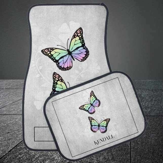 Rainbow Butterfly Floral Personalized  Car Floor Mat (Rainbow Butterfly Floral Personalized Car Mats)