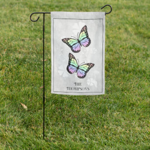 Rainbow Butterfly Floral Personalized Garden Flag