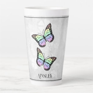 Rainbow Butterfly Floral Personalized Latte Mug
