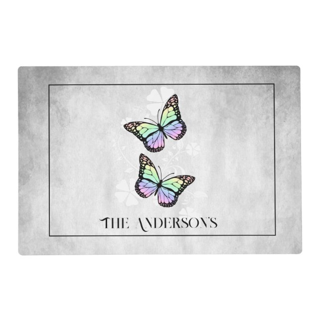 Rainbow Butterfly Floral Personalized Placemat (Front)