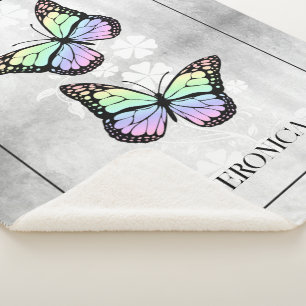 Rainbow Butterfly Floral Personalized Sherpa Blanket