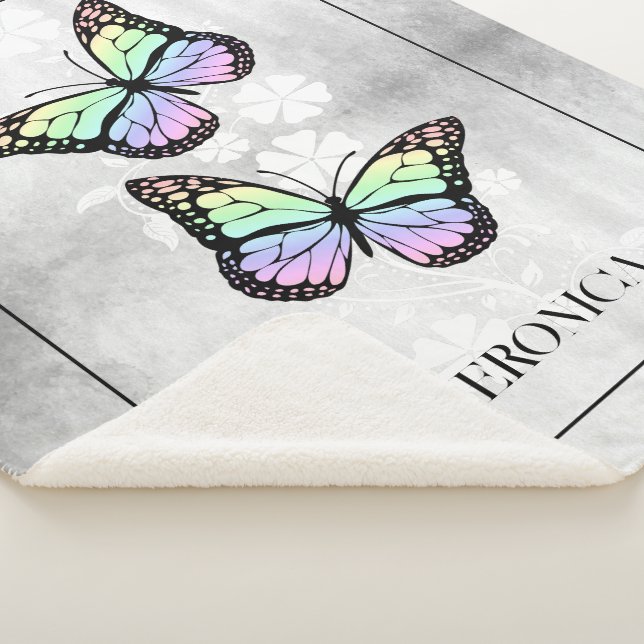 Rainbow Butterfly Floral Personalized Sherpa Blanket (3/4)