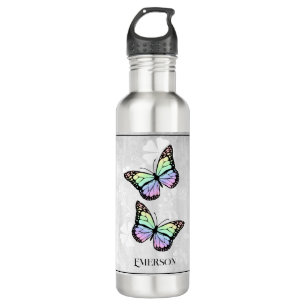 Rainbow Butterfly Floral Personalized Stainless Steel Water Bottle