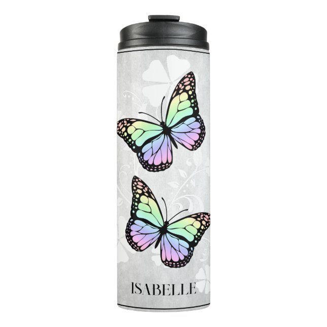 Rainbow Butterfly Floral Personalized Thermal Tumbler (Front)