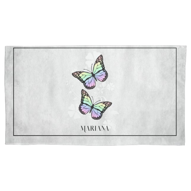 Rainbow Butterfly Floral Pillow Case (Front)