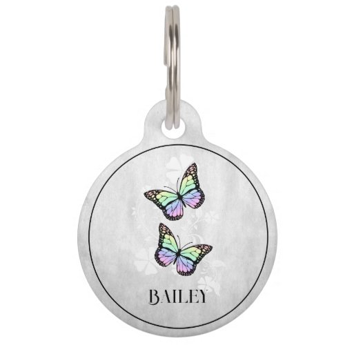 Rainbow Butterfly Floral Round Pet Tag